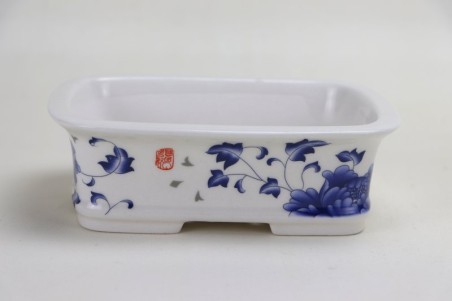 Maceta Bonsai rectangular Decorada con flores azules 18*14*6cm