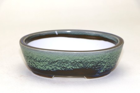 Maceta para bonsai ovalada esmaltada a alta temperatura en tonos azules y rojos