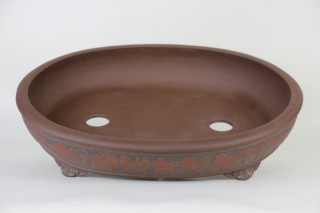 Maceta Ovalada para Bonsái de Autor con Flores Talladas a Mano – 56 cm
